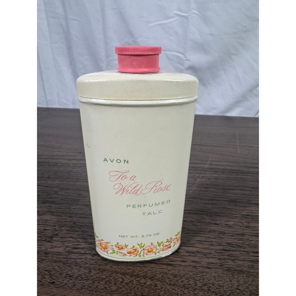 Vintage Avon To a Wild Rose Perfumed Talc Tin‎ Mid Century Powder Canister